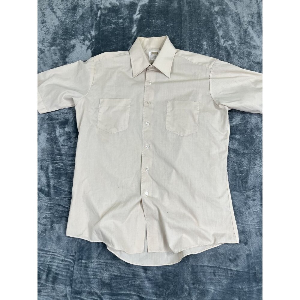 VTG Montgomery Ward Beige Short Sleeve Button-Up Shirt Mens Size 16 Poly/Cotton